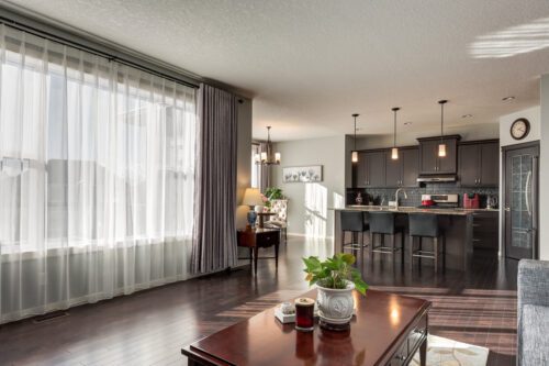 A view from the living room into the kitchen